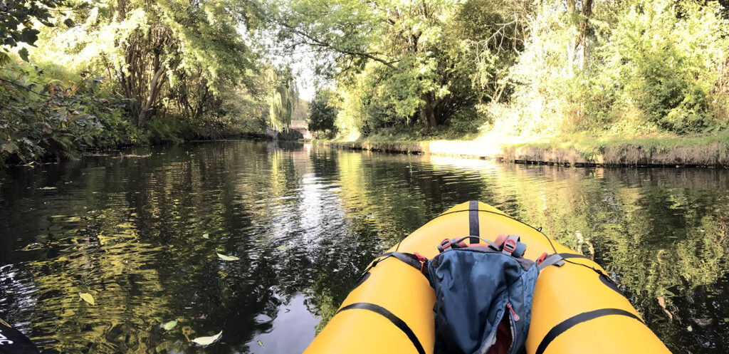 View of packraft on canal