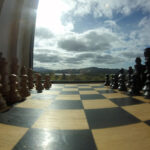 View of a chess board and through a window on Skye