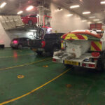 Interior of vehicle deck on a ferry