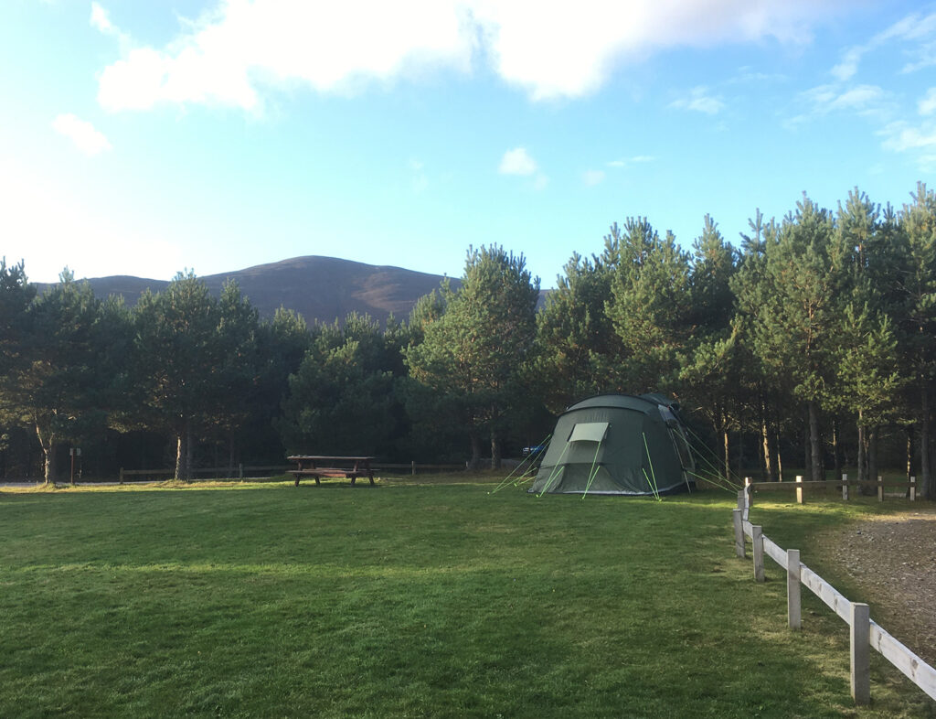 Distant view of tent at Glenmore Campsite