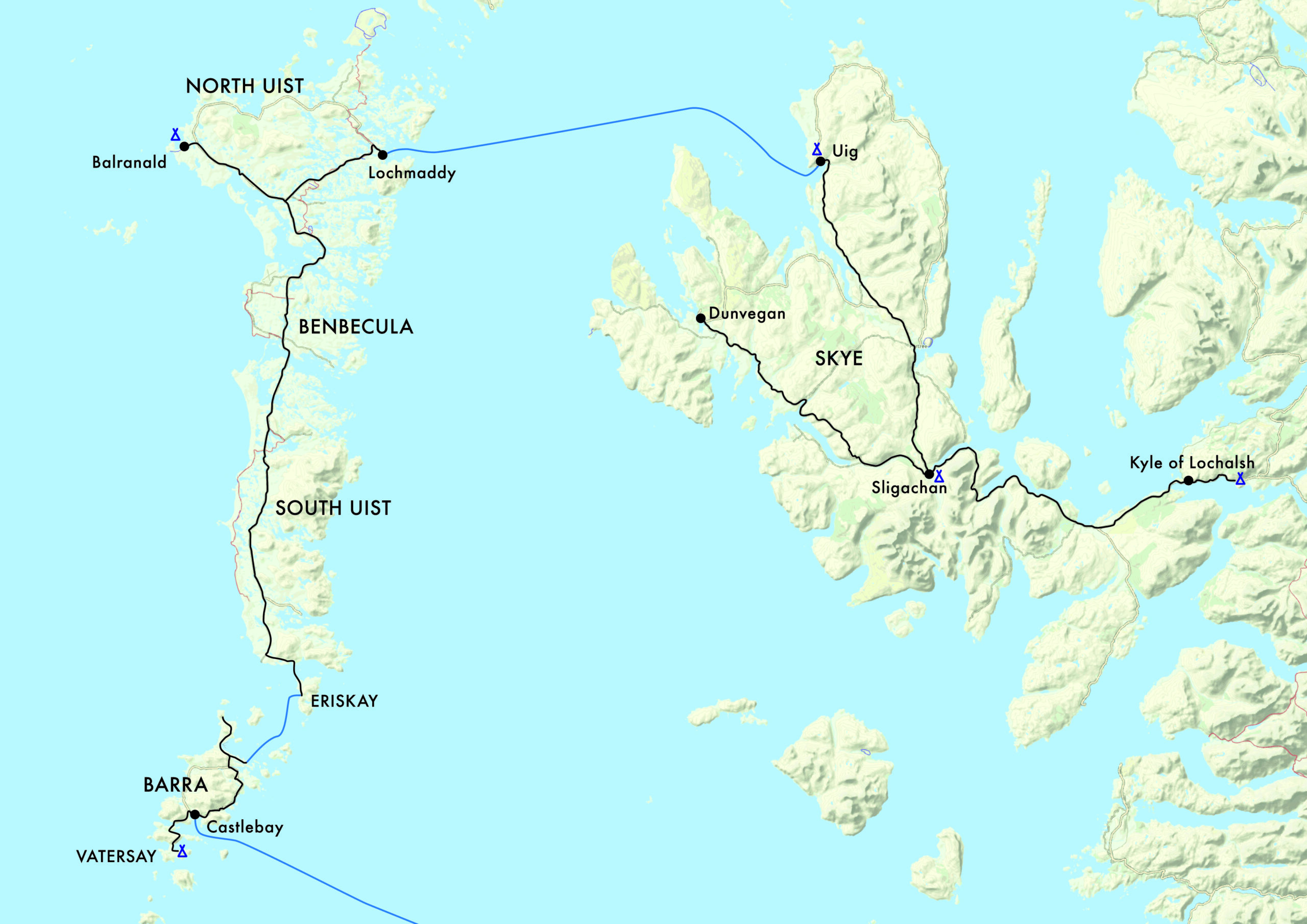 Route map of Uist and Skye